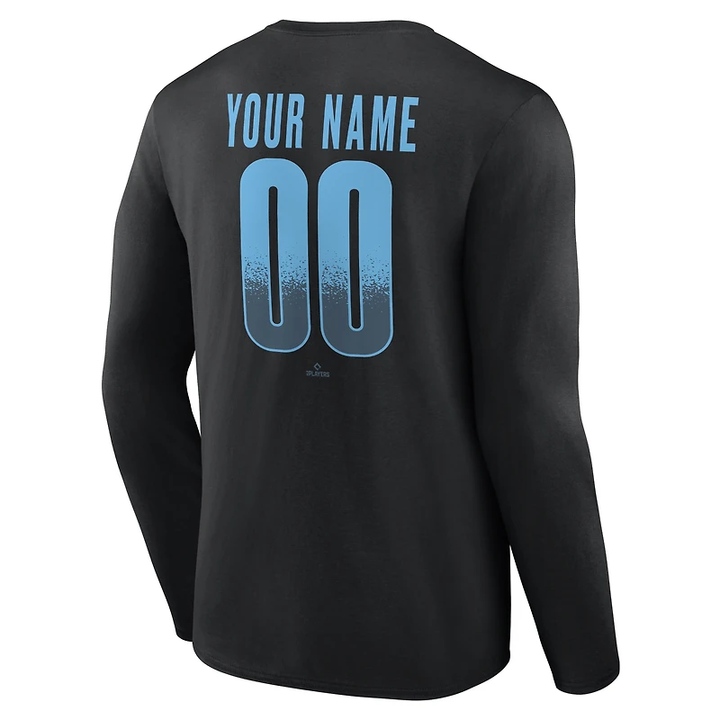 T-shirt à manches longues noir pour homme Tampa Bay Rays, domicile, personnalisé avec nom et numéro
