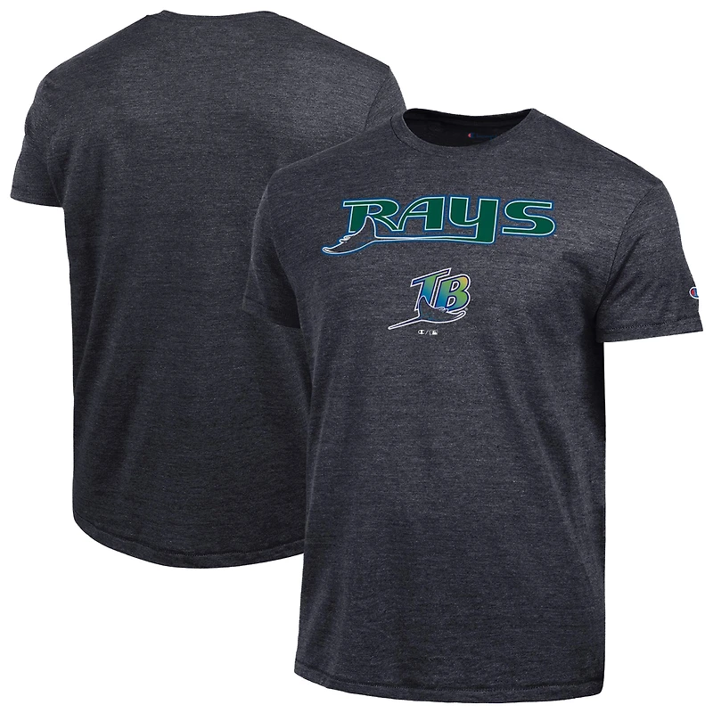 Men's Champion Black Tampa Bay Rays Cooperstown Wordmark Lockup Tri-Blend T-Shirt