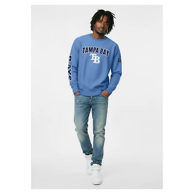 Sweat-shirt Champion bleu clair pour homme, en chenille tissée inversée, aux couleurs des Tampa Bay Rays.