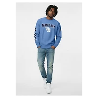 Sweat-shirt Champion bleu clair pour homme, en chenille tissée inversée, aux couleurs des Tampa Bay Rays.