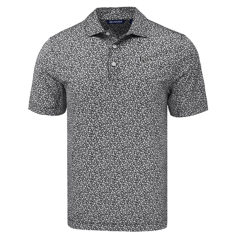 Men's Cutter & Buck Black Tampa Bay Rays Pike Eco Flora Print Recycled Polo