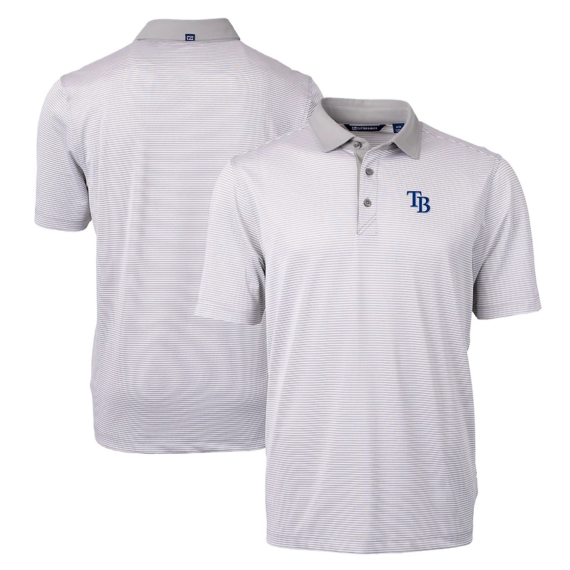 Polo recyclé à micro-rayures Virtue Eco Pique pour homme, gris/blanc, des Tampa Bay Rays, Cutter & Buck