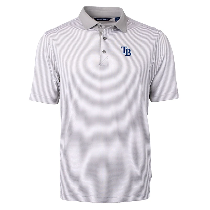 Polo recyclé à micro-rayures Virtue Eco Pique pour homme, gris/blanc, des Tampa Bay Rays, Cutter & Buck