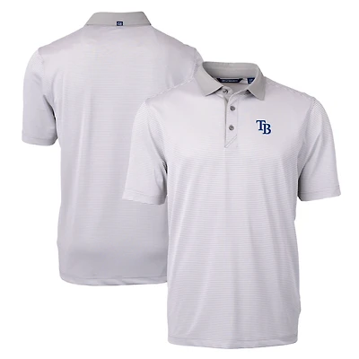 Men's Cutter & Buck Gray/White Tampa Bay Rays Virtue Eco Pique Micro Stripe Recycled Polo