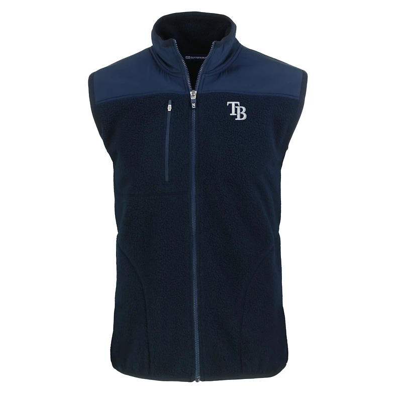 Gilet zippé en polaire Sherpa écologique Cascade pour homme, bleu marine, Cutter & Buck, Tampa Bay Rays, grandes tailles