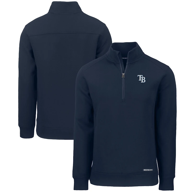 Men's Cutter & Buck Navy Tampa Bay Rays Roam Eco Recycled Quarter-Zip Pullover
