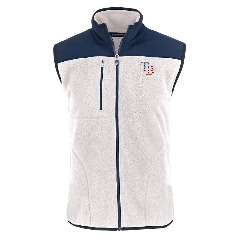 Men's Cutter & Buck  Oatmeal Tampa Bay Rays Stars Stripes Cascade Eco Sherpa Fleece Full-Zip Vest