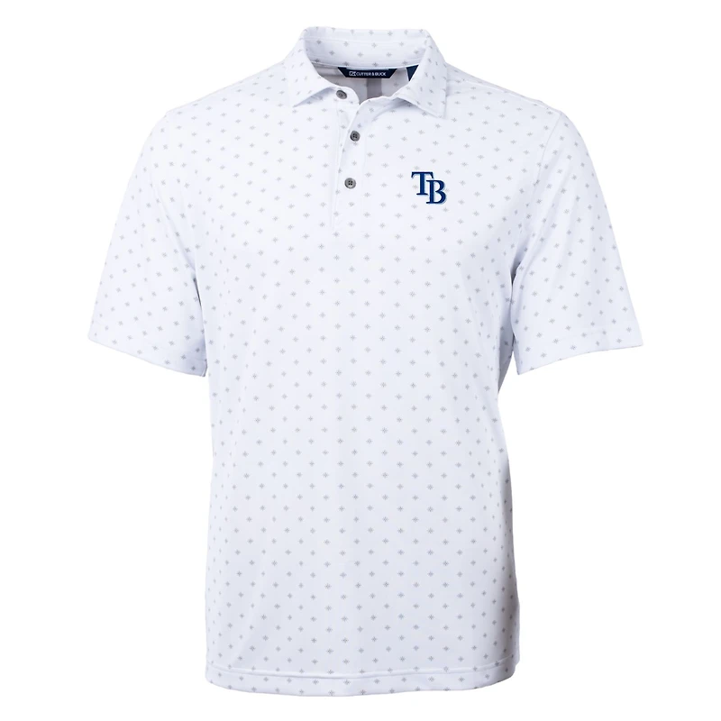 Polo Virtue Eco Pique blanc à imprimé carreaux pour homme, Cutter & Buck, Tampa Bay Rays, grandes tailles