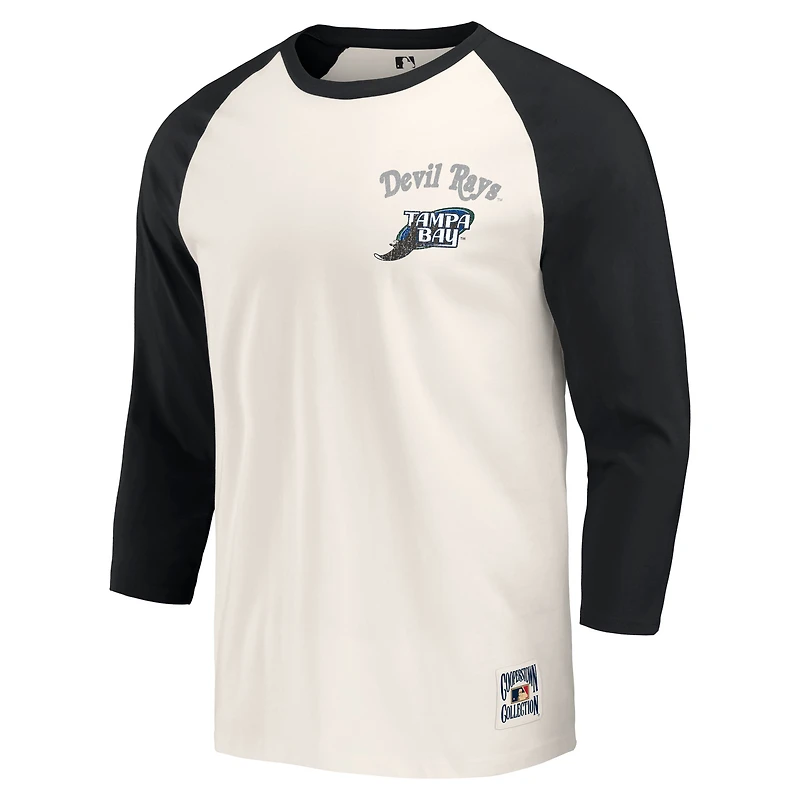 Men's Darius Rucker Collection by Fanatics Black/White Tampa Bay Rays Cooperstown Raglan 3/4-Sleeve T-Shirt