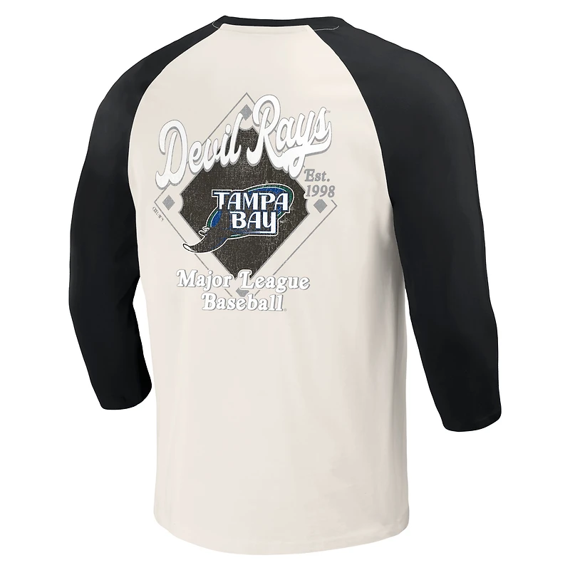 Men's Darius Rucker Collection by Fanatics Black/White Tampa Bay Rays Cooperstown Raglan 3/4-Sleeve T-Shirt
