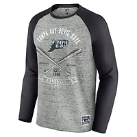 Men's Darius Rucker Collection by Fanatics  Heather Gray Tampa Bay Rays Raw Edge Raglan Long Sleeve Baseball T-Shirt