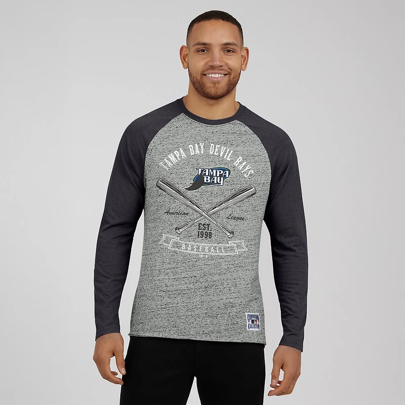 Men's Darius Rucker Collection by Fanatics Heather Gray Tampa Bay Rays Raw Edge Raglan Long Sleeve Baseball T-Shirt