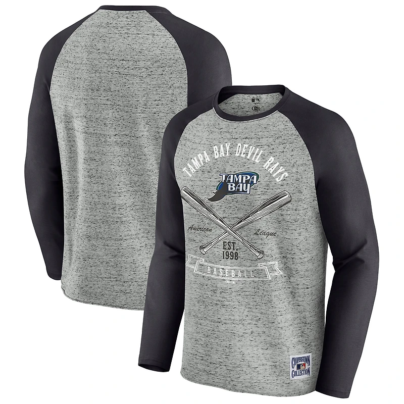 Men's Darius Rucker Collection by Fanatics Heather Gray Tampa Bay Rays Raw Edge Raglan Long Sleeve Baseball T-Shirt