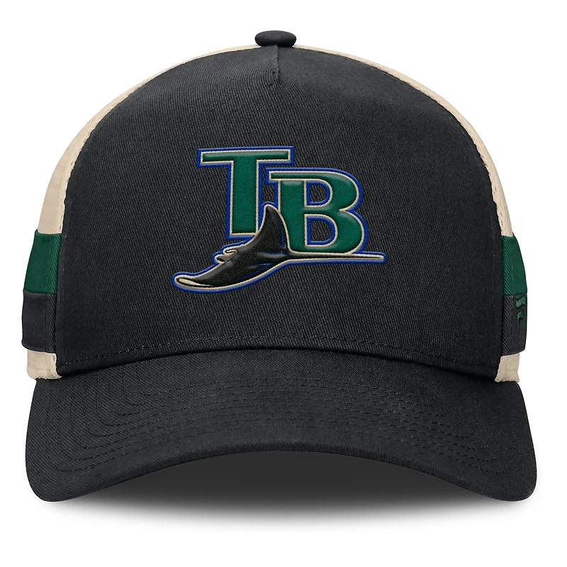Casquette ajustable Fanatics noire/naturelle pour homme, motif Tampa Bay Rays, rayures latérales héritées