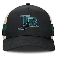 Casquette ajustable Fanatics noire/naturelle pour homme, motif Tampa Bay Rays, rayures latérales héritées