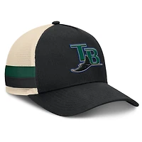 Casquette ajustable Fanatics noire/naturelle pour homme, motif Tampa Bay Rays, rayures latérales héritées