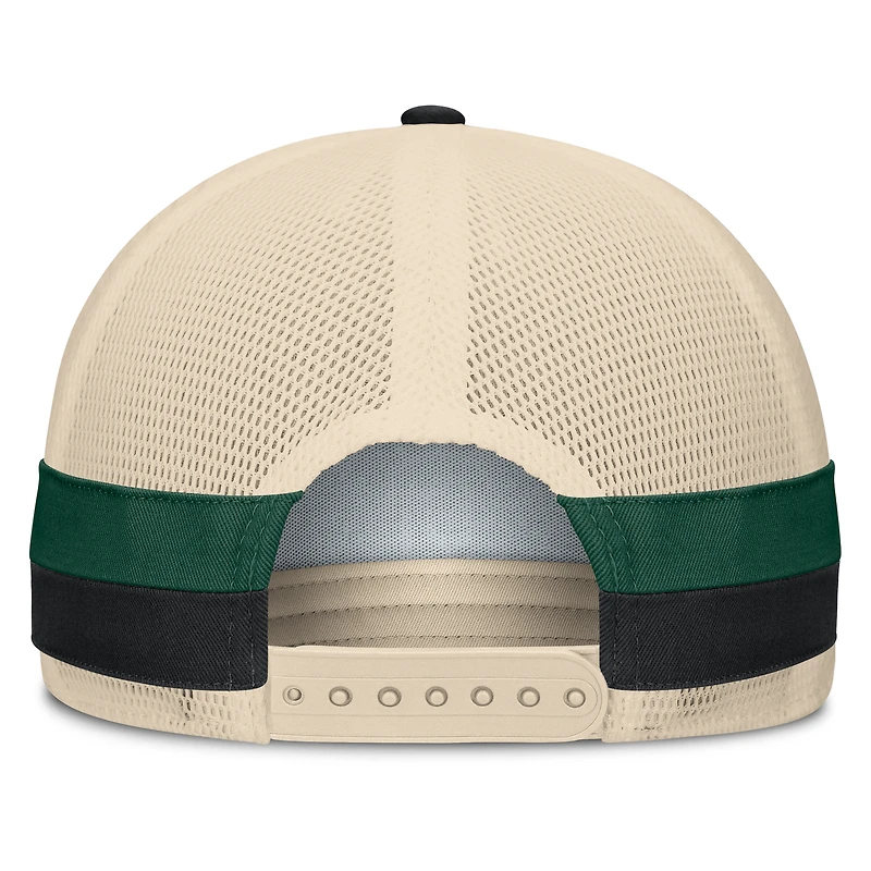 Casquette ajustable Fanatics noire/naturelle pour homme, motif Tampa Bay Rays, rayures latérales héritées