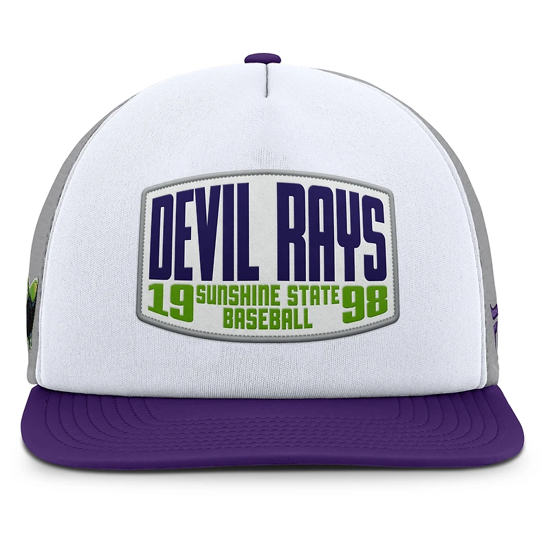 Casquette ajustable Fanatics grise/blanche pour homme des Tampa Bay Rays avec patch avant en mousse