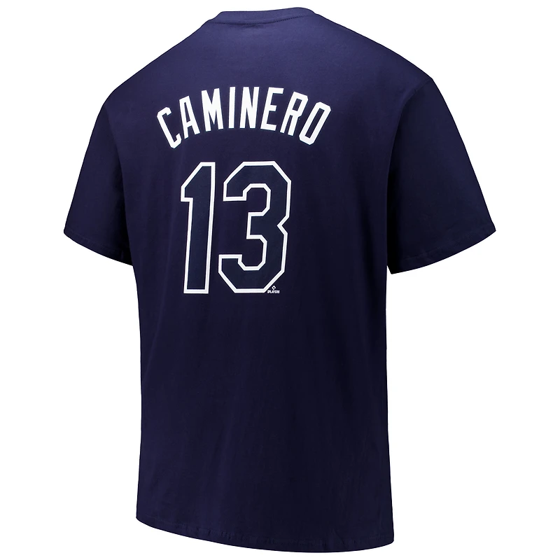T-shirt Fanatics Junior Caminero bleu marine pour homme, grand et grand, avec nom numéro des Rays de Tampa Bay