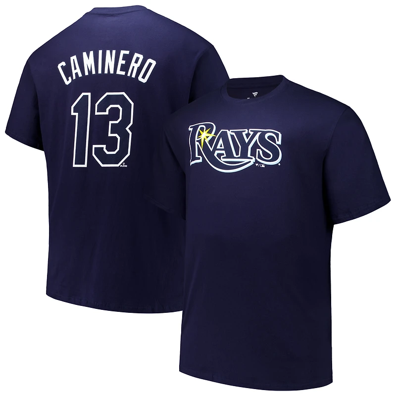 T-shirt Fanatics Junior Caminero bleu marine pour homme, grand et grand, avec nom numéro des Rays de Tampa Bay
