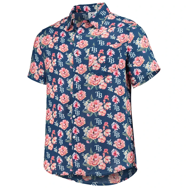 Men's FOCO Navy Tampa Bay Rays Floral Linen Button-Up Shirt