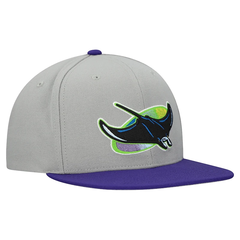 Casquette snapback basique Mitchell & Ness grise pour homme, collection Cooperstown, Tampa Bay Rays