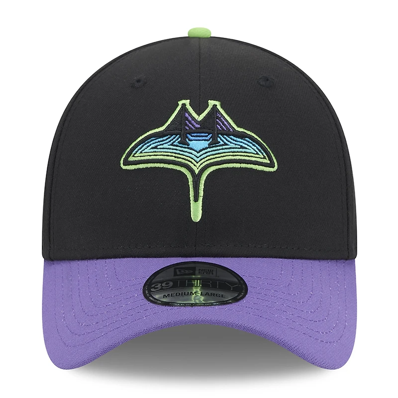 Casquette Flex Fit 39THIRTY New Era pour hommes, noire, Tampa Bay Rays 2024 City Connect
