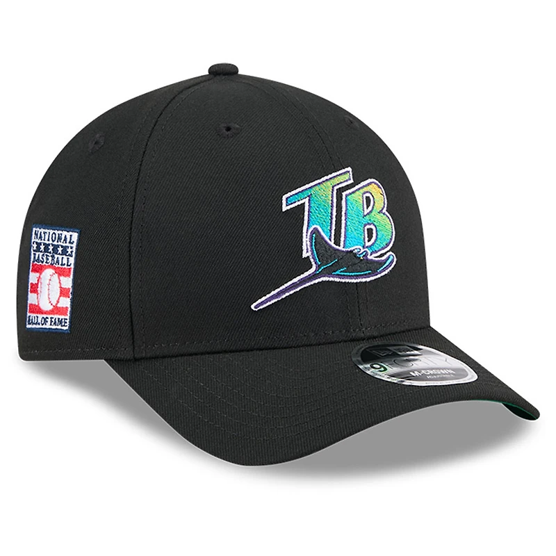Casquette ajustable New Era noire 9FORTY M-Crown pour homme, style Temple de la renommée du baseball des Rays de Tampa Bay