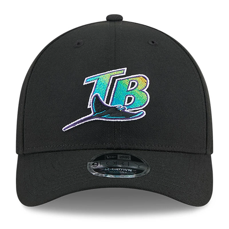 Casquette ajustable New Era noire 9FORTY M-Crown pour homme, style Temple de la renommée du baseball des Rays de Tampa Bay