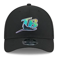 Casquette ajustable New Era noire 9FORTY M-Crown pour homme, style Temple de la renommée du baseball des Rays de Tampa Bay