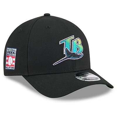 Casquette ajustable New Era noire 9FORTY M-Crown pour homme, style Temple de la renommée du baseball des Rays de Tampa Bay