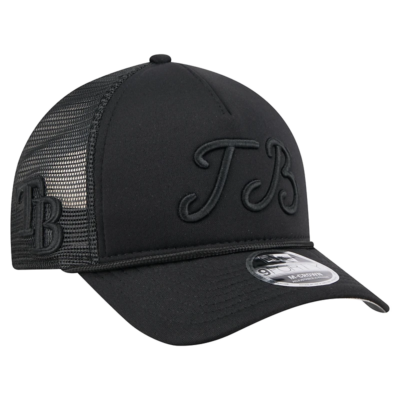 Casquette camionneur ajustable New Era noire Tampa Bay Rays City Initial 9FORTY A-Frame M-Crown pour homme