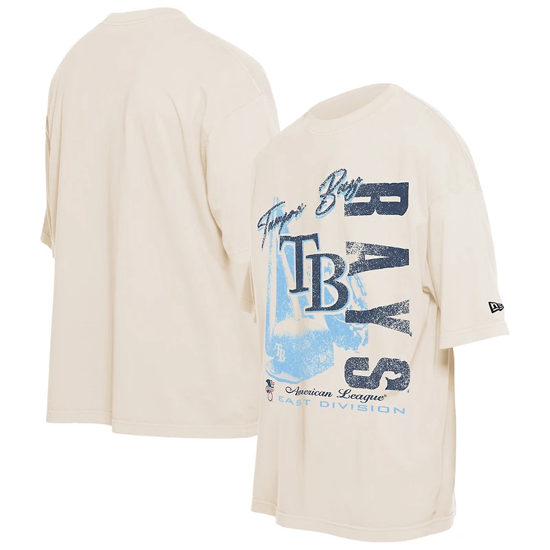 Men's New Era Cream Tampa Bay Rays Cooperstown Collection Oversized Throwback Distressed T-Shirt
