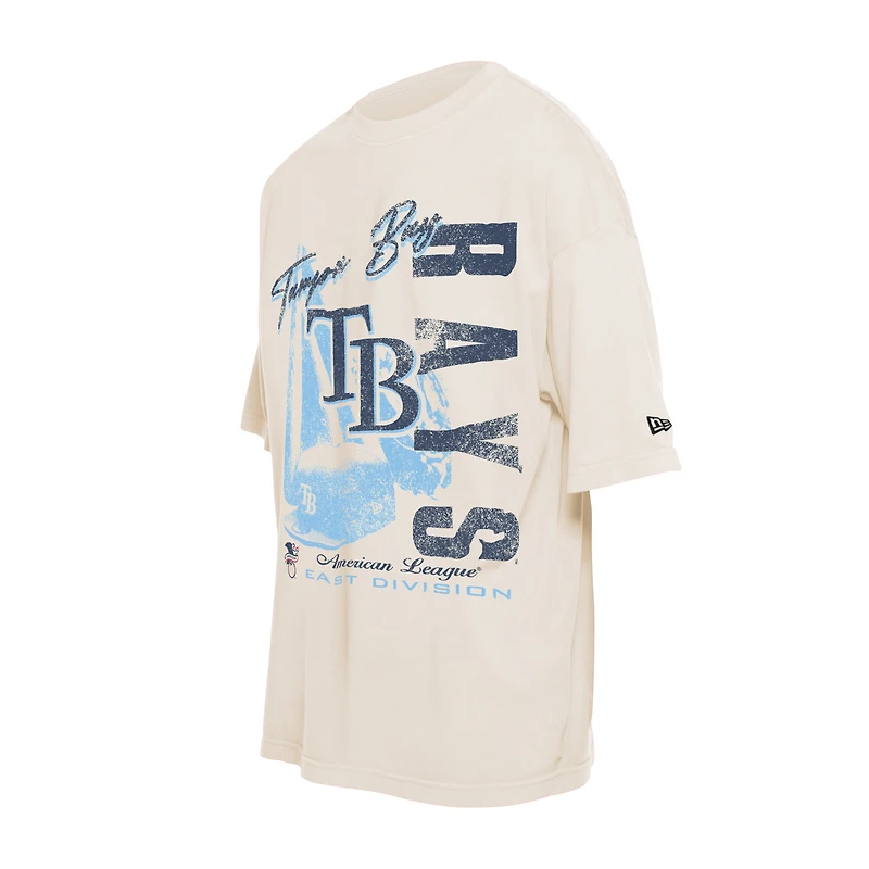 T-shirt surdimensionné à imprimé rétro Tampa Bay Rays Cooperstown Collection pour homme New Era, couleur crème