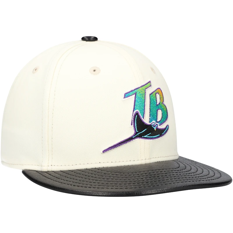 Men's New Era Cream Tampa Bay Rays Game Night Leather Visor 59FIFTY Fitted Hat