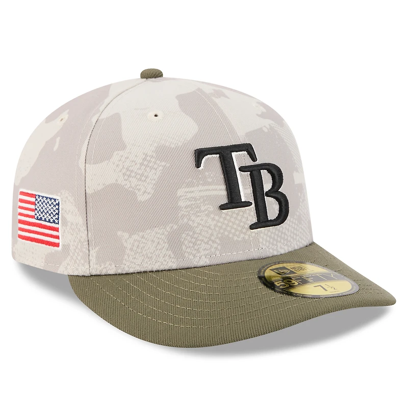 Casquette ajustée 59FIFTY pour homme New Era beige clair/olive Tampa Bay Rays 2025 Armed Forces Day