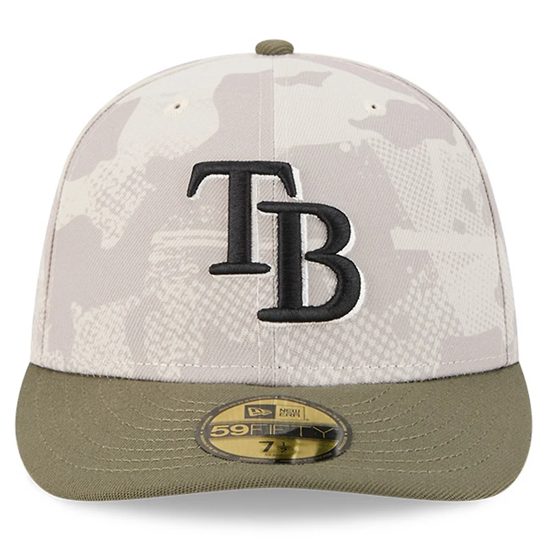 Casquette ajustée 59FIFTY pour homme New Era beige clair/olive Tampa Bay Rays 2025 Armed Forces Day