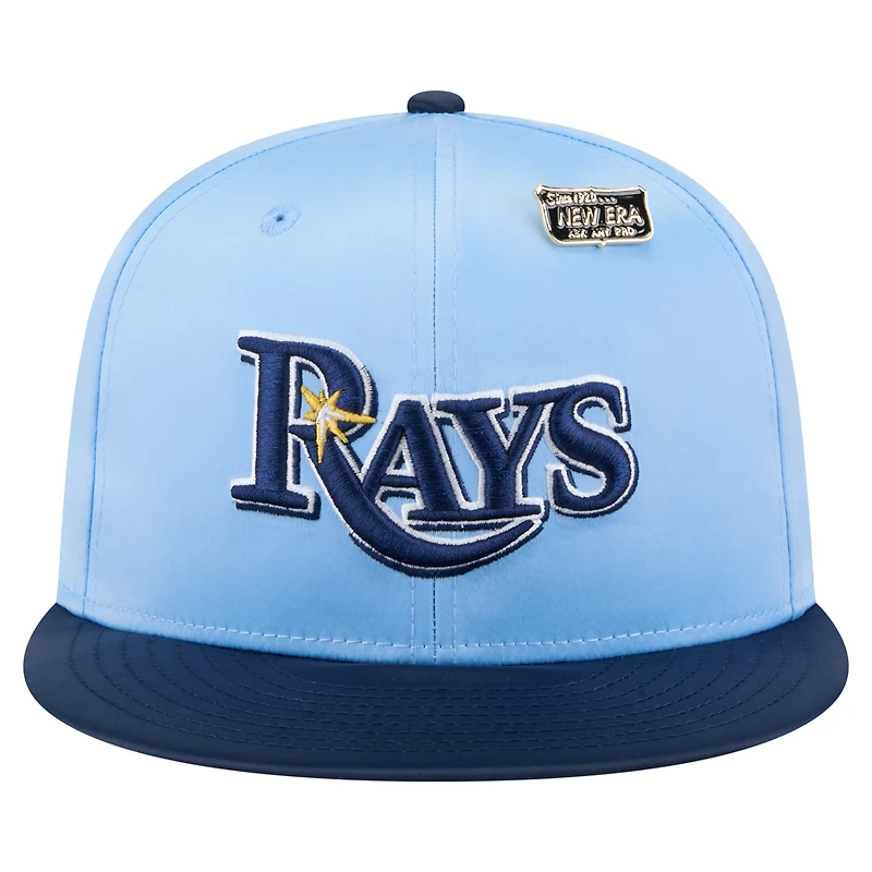 Casquette ajustée New Era 59FIFTY bleu clair/bleu marine des Rays de Tampa Bay en satin pour homme