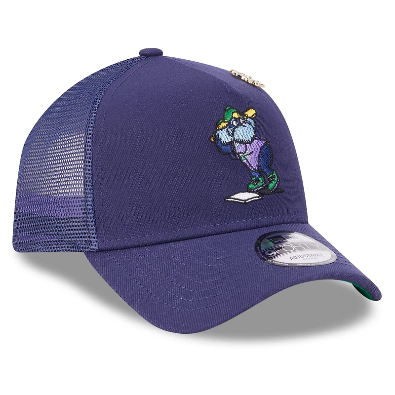 Casquette camionneur ajustable New Era bleu marine Tampa Bay Rays 2025 Big League Chew A-Frame 9FORTY pour homme