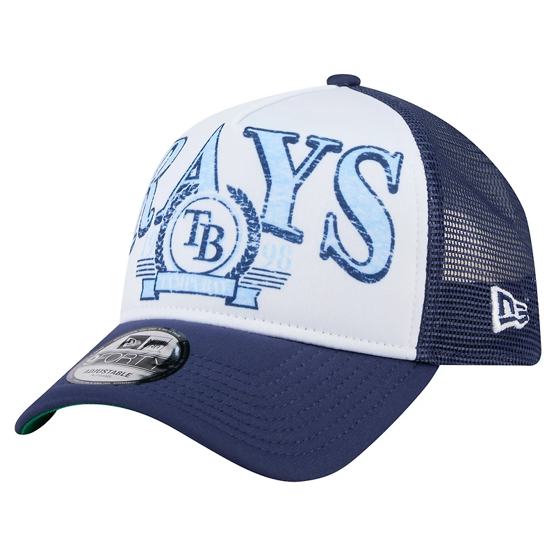 Casquette camionneur ajustable New Era bleu marine Tampa Bay Rays 9FORTY A-Frame pour homme
