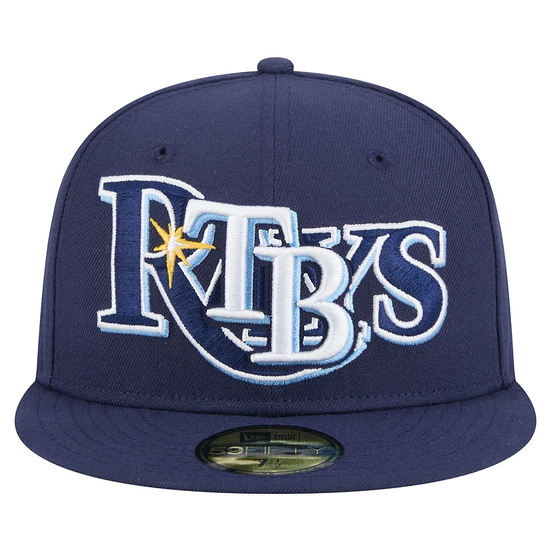 Casquette ajustée New Era 59FIFTY bleu marine Tampa Bay Rays Overlap pour homme