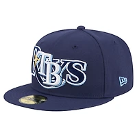Casquette ajustée New Era 59FIFTY bleu marine Tampa Bay Rays Overlap pour homme