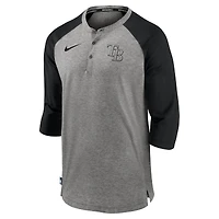 T-shirt à manches 3/4 raglan Nike gris Tampa Bay Rays Authentic Collection Flux Henley pour homme