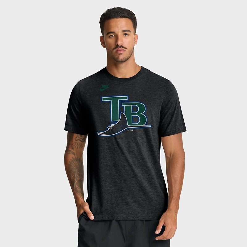 T-shirt Nike Heather Black Tampa Bay Rays Cooperstown Logo Tri-Blend pour homme