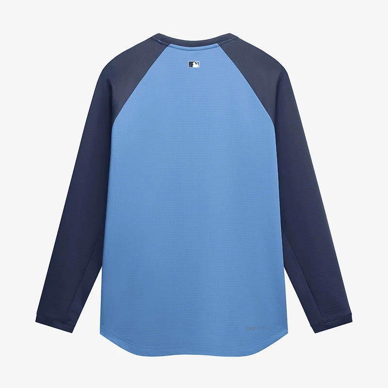Sweat-shirt raglan Nike Dri-FIT bleu clair pour homme, collection authentique Tampa Bay Rays