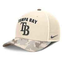 Casquette de camionneur ajustable Nike Natural Tampa Bay Rays Camo Natural Pack Rise pour homme