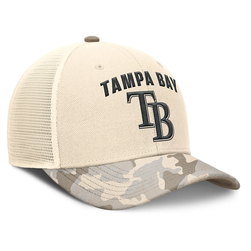 Casquette de camionneur ajustable Nike Natural Tampa Bay Rays Camo Natural Pack Rise pour homme