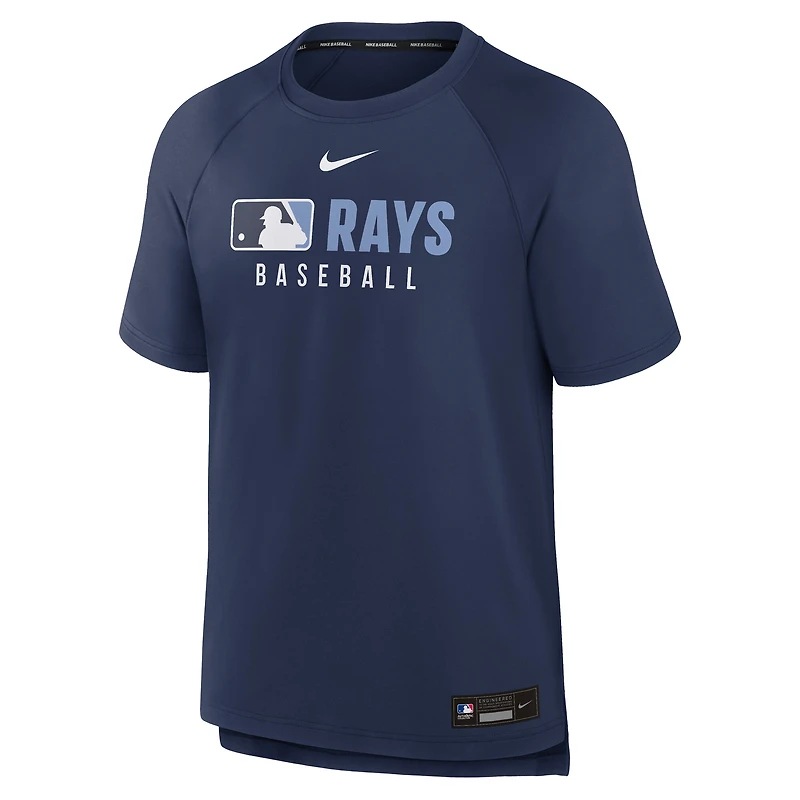 T-shirt raglan Nike bleu marine Tampa Bay Rays Authentic Collection pour homme, technologie Dri-FIT, avant-match