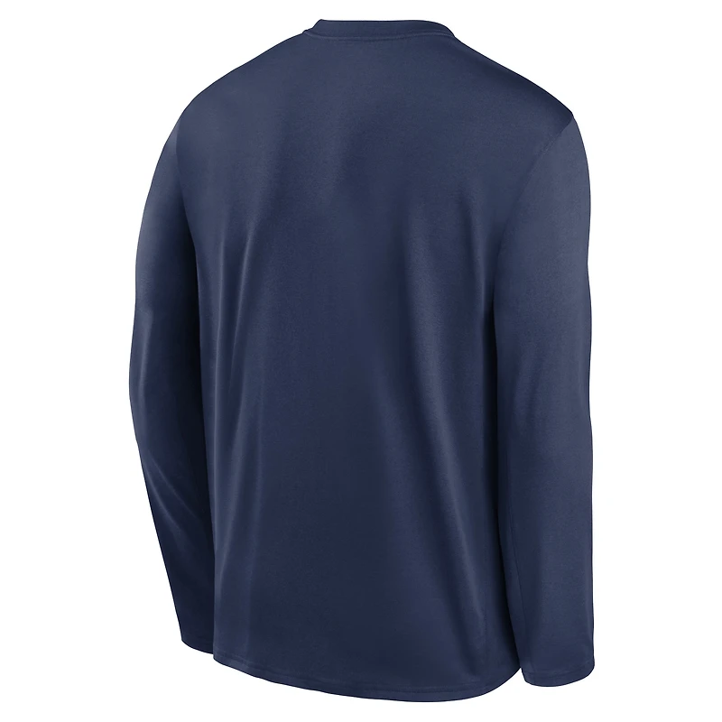 T-shirt à manches longues Nike bleu marine Tampa Bay Rays Authentic Collection avec logo de l'équipe et légende la performance