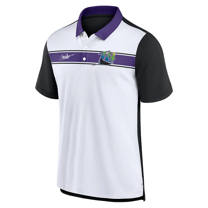 Polo Nike Tampa Bay Rays Rewind Stripe Blanc/Noir pour Homme